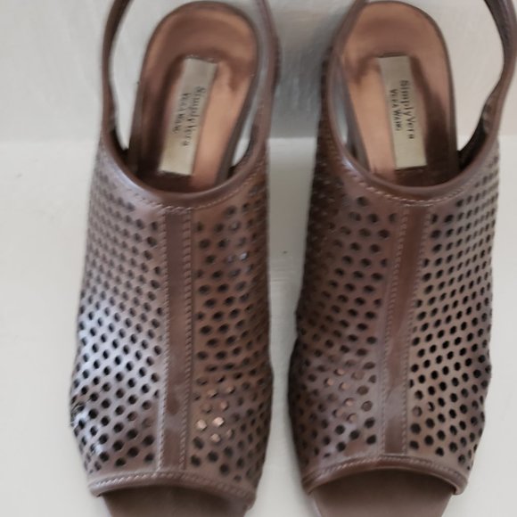 Green Brown Perforated Wedge Heel Booties - Picture 3 of 5